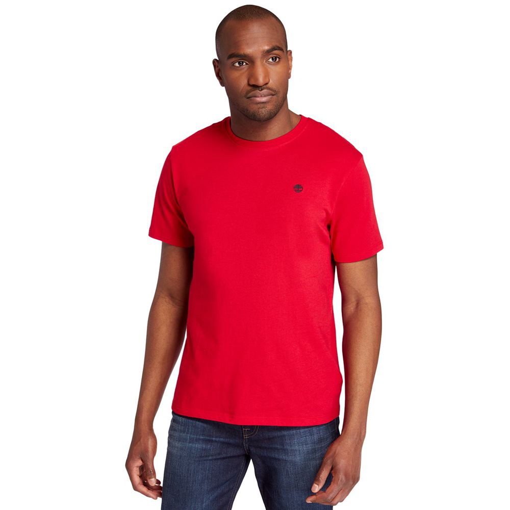 Timberland Mens T-Shirts Embroidered Logo - Red - India IJ8420965